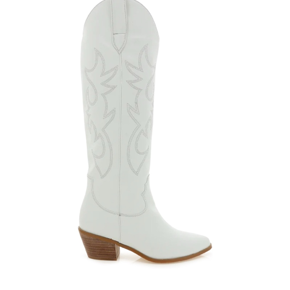 White Western Knee-High Boots